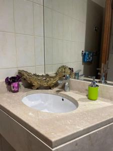 a bathroom counter with a sink and a mirror at Corniche, Abu Dhabi in Abu Dhabi