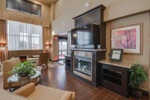 a living room with a fireplace and a television at Hampton Inn & Suites Las Cruces I-25 in Las Cruces