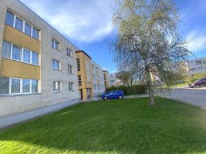 un árbol en un patio al lado de un edificio en Rakvere Apartments, en Narva