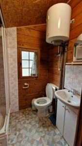 La salle de bains est pourvue de toilettes et d'un lavabo. dans l'établissement Przystań wodnica, à Ustka