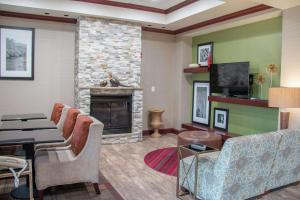 a living room with a fireplace and a couch at Hampton Inn Murphy in Murphy
