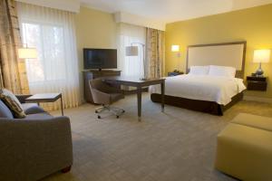ein Hotelzimmer mit einem Bett und einem Schreibtisch in der Unterkunft Hampton Inn & Suites Nampa at the Idaho Center in Nampa
