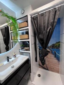 a bathroom with a shower and a sink at 24 Appart Tropic Deluxe in Cap d'Agde +31 photos