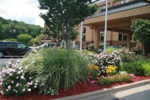 a garden of flowers in front of a building at Hampton Inn East Peoria in Peoria