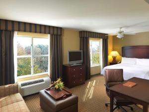 Habitación de hotel con cama, escritorio y TV. en Homewood Suites by Hilton Dover - Rockaway, en Dover