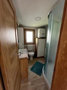 a small bathroom with a toilet and a sink at Lily B in Pakoštane +15 photos