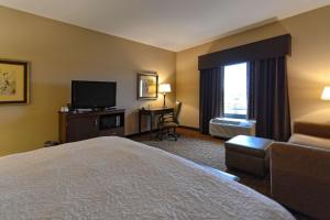 a hotel room with a bed and a television at Hampton Inn Geneseo in Geneseo