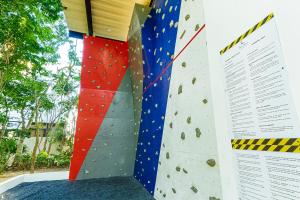 a climbing wall in a gym with a climbing wall at Amazing 3Br & Private Patio With Pool in Tulum in Tulum