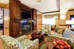 a living room with couches and a fireplace at Hampton Inn & Suites Folsom in Folsom