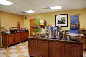 a restaurant with a counter with food on it at Hampton Inn Sidney in Sidney