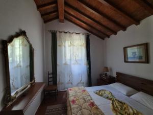 una camera con un letto e un grande specchio di Guesthouse Alberti Llogara a Shalë