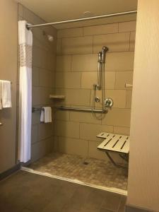 a shower with a bench in a bathroom at Hampton Inn & Suites Salinas in Salinas