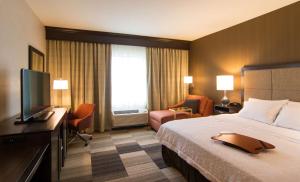 a hotel room with a bed and a flat screen tv at Hampton Inn Orange City in Orange City