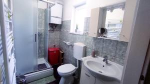 a bathroom with a toilet and a sink and a shower at Kuća za odmor Proljeće in Ðakovo +17 photos