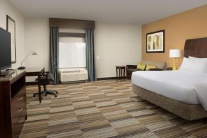 una camera d'albergo con letto e scrivania di Hilton Garden Inn Charlotte/Mooresville a Mooresville