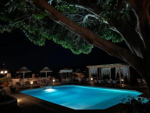 a swimming pool at night with a tree at Anna's Dreams in Parikia