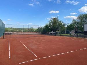 a tennis court with a net on top of it at Vikendica S, Alibegovac in Petrovaradin