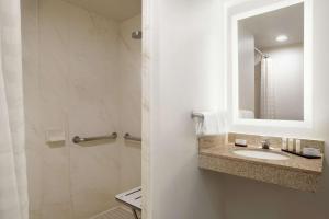 a bathroom with a sink and a mirror at Embassy Suites by Hilton Denver International Airport in Denver