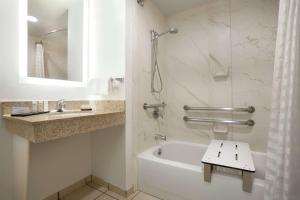 a bathroom with a tub and a sink and a toilet at Embassy Suites by Hilton Denver International Airport in Denver