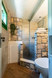 a bathroom with a shower and a toilet at Trapula stone paradise in Maslinica