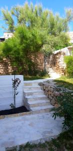 a set of stone steps with a small tree on top at Family Apartment Miluna in Metajna