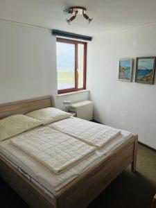 a bedroom with a large bed with a window at Seaview, Beach, Sunsets, Nature in Heiligenhafen