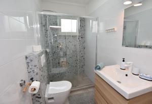 a bathroom with a shower and a toilet and a sink at Apartments Dragica in Primošten +61 photos