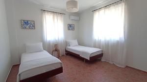 1 Schlafzimmer mit 2 Betten und einem Fenster in der Unterkunft Kristallia apartment with view - Kattavia in Kattavía