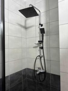 a shower with a shower head in a bathroom at ORA-PRN,peaceful central apartment in Pristina