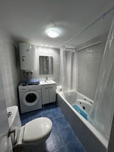 a bathroom with a toilet and a washing machine at La Chambre de Boris in Madrid