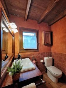 een badkamer met een bad, een toilet en een raam bij El Xalet de la Padrille in Enveitg +25 foto's
