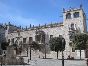 ein großes Steingebäude mit einem Brunnen davor in der Unterkunft Precioso ático en casco histórico in Burgos