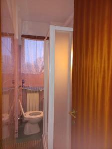 a bathroom with a toilet and a window at Lake Maggiore 2 Minutes Apartment in Dormelletto