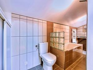 un baño con inodoro y lavabo en Holiday Home in Vaucluse near Mont Ventoux, en Pernes-les-Fontaines 32 fotos más