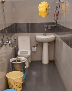 a small bathroom with a toilet and a sink at Hill Ventures - Swiss Glamping with Adventure Activities in Dharamshala