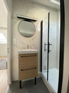 bagno con lavandino e specchio di Studio moderne en plein centre de Caen a Caen