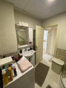 y baño con lavabo y aseo. en Charming, Quiet Flat wih a View and Working Space EYUP1, en Estambul