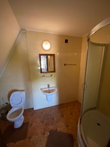 łazienka z toaletą i umywalką w obiekcie Готельний комплекс Трапезна w mieście Subbotov