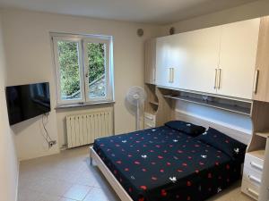 a bedroom with a bed and a flat screen tv at Sole in Verbania