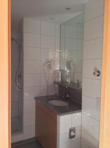 a bathroom with a sink and a shower at Gasthof Hotel Bauer in Hersbruck
