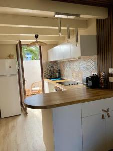 een keuken met een aanrecht en een koelkast bij Joli T2 à 1km de la chambre d'amour in Anglet