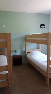 a bedroom with two bunk beds and a table at La Gare Soyons in Soyons