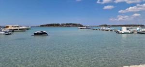 eine Gruppe von Booten, die an einem Dock im Wasser angedockt sind in der Unterkunft LEVANTE APPARTAMENTO SUL MARE in Porto Cesareo