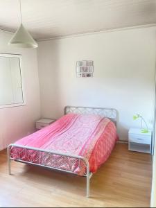 a bedroom with a bed with a pink blanket at Les milles feuilles in Marseille