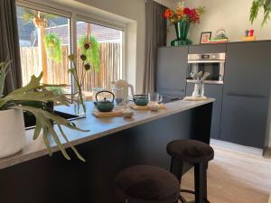 a kitchen with a counter with plants on it at Suite Spot Houten in Houten