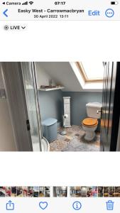 ein Bad mit einem WC, einem Waschbecken und einem Fenster in der Unterkunft Wild Atlantic View in Sligo