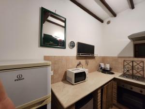 西恩納的住宿－Casa cecchi siena，厨房配有微波炉,位于柜台上