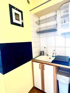 a small kitchen with a sink and a counter at Villa Casanna Apartments in Łomianki