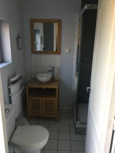 a bathroom with a toilet and a sink and a shower at l antre pot in Arques-la-Bataille