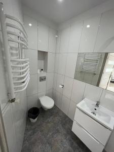 een witte badkamer met een toilet en een wastafel bij HORIZON in Ustka